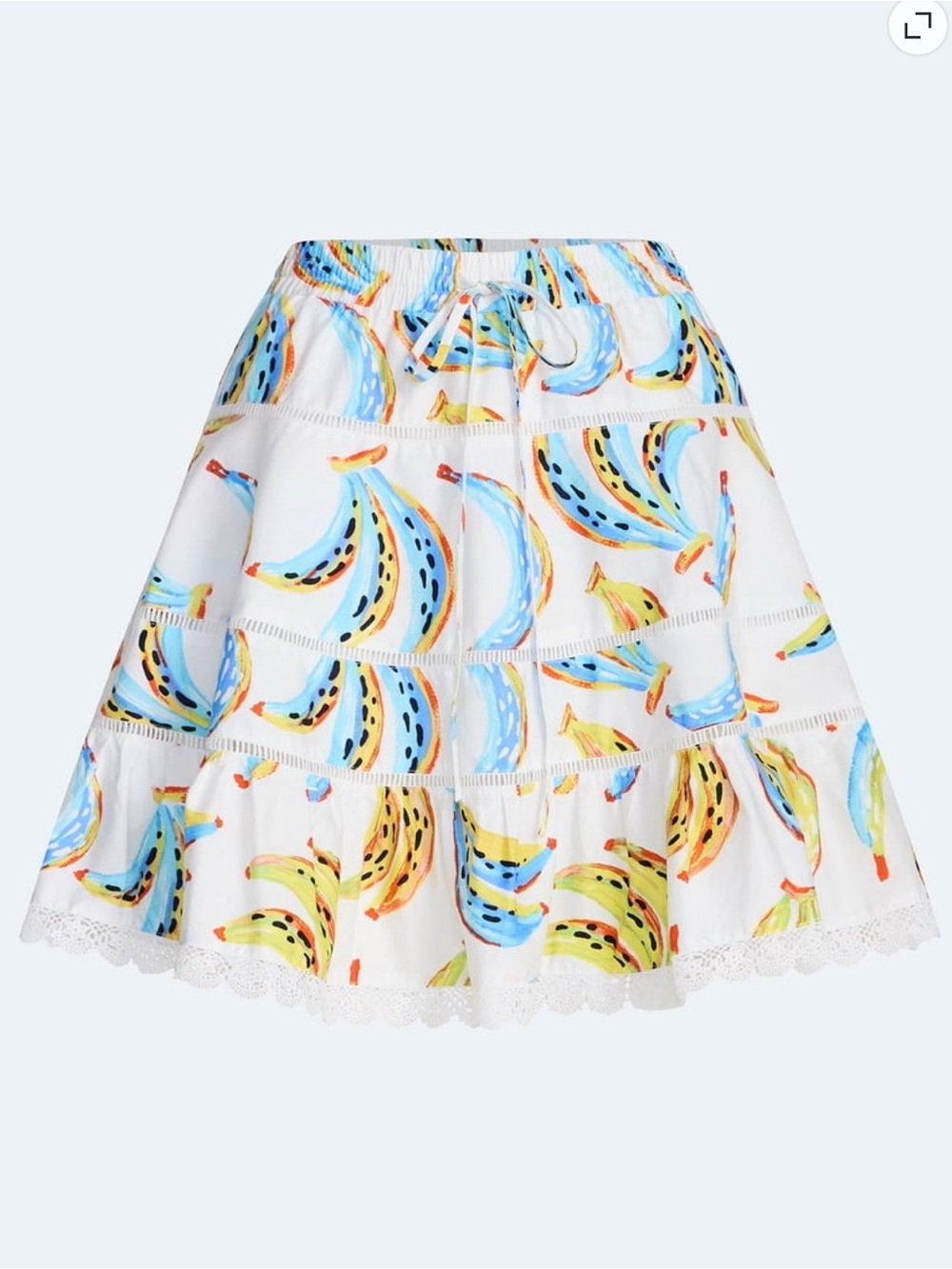 Free Assembly Colorful Banana Tiered Mini Skirt Lace Trim Coastal Beach Tropical